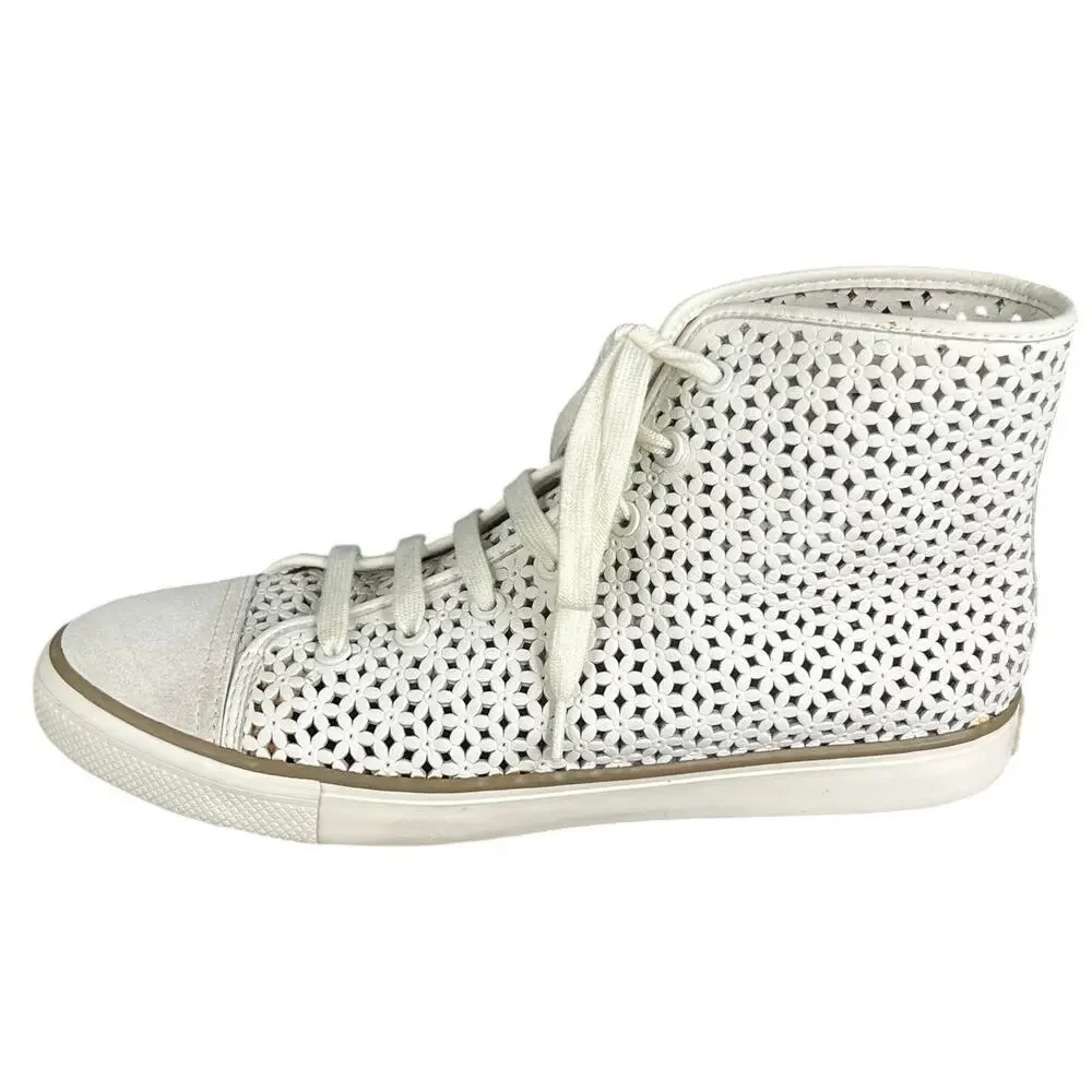 Tory Burch Women’s White Leather Perforated High Top Sneaker Size US 11